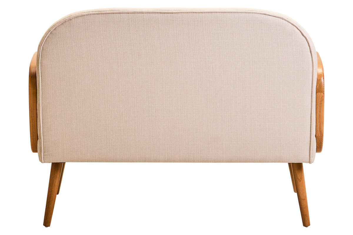 Cebu Ivory Fabric and Cane 2 Seat Sofa with Elm Wood Legs
