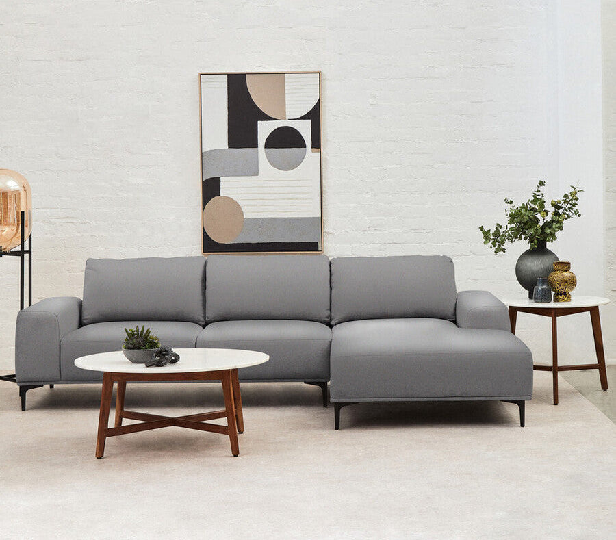 Toulon 3 Seat Grey Fabric Right Chaise Sofa