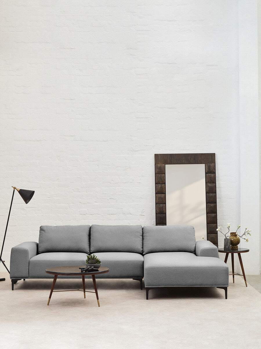 Toulon 3 Seat Grey Fabric Right Chaise Sofa