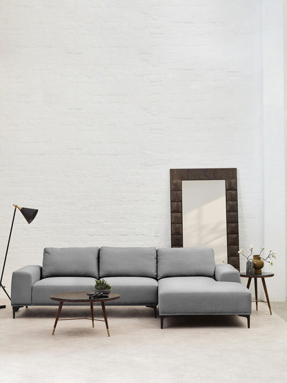 Toulon 3 Seat Grey Fabric Right Chaise Sofa