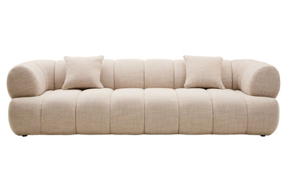 3 Seater Cream Linen Curved Sofa, Ordona