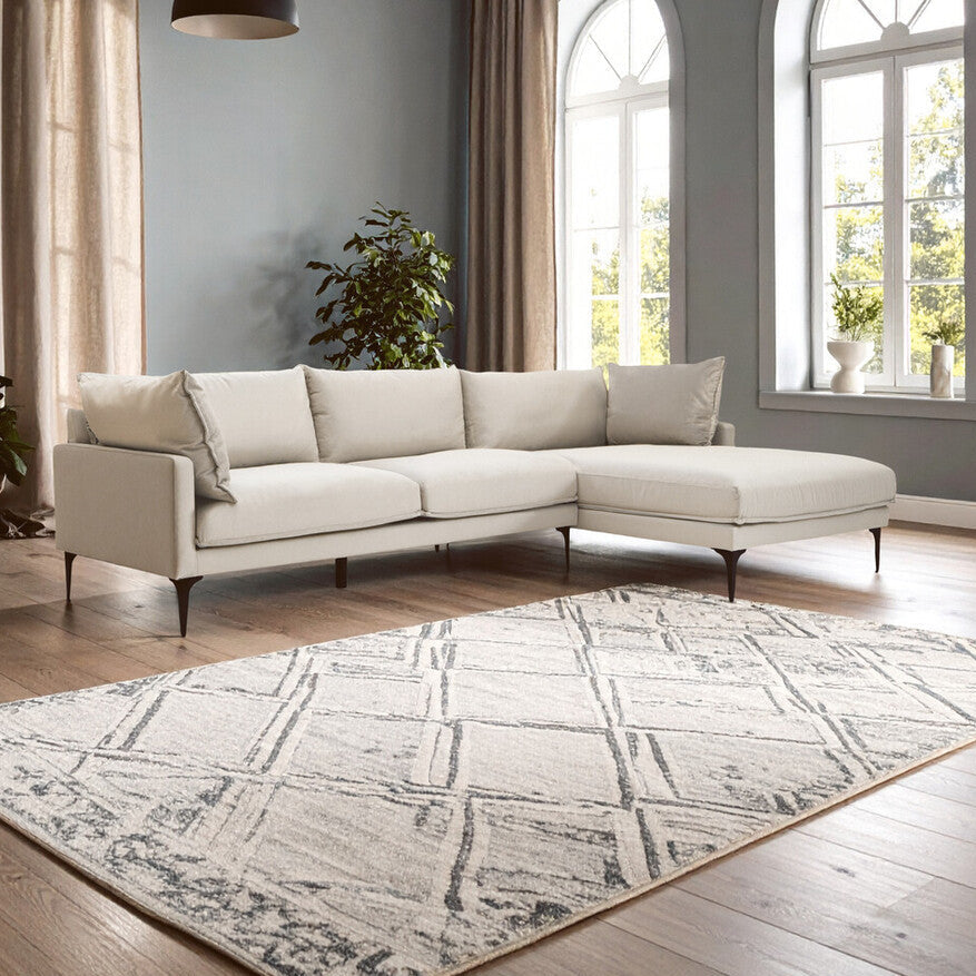 Troyes Cream Three Seat Right Chaise Sofa