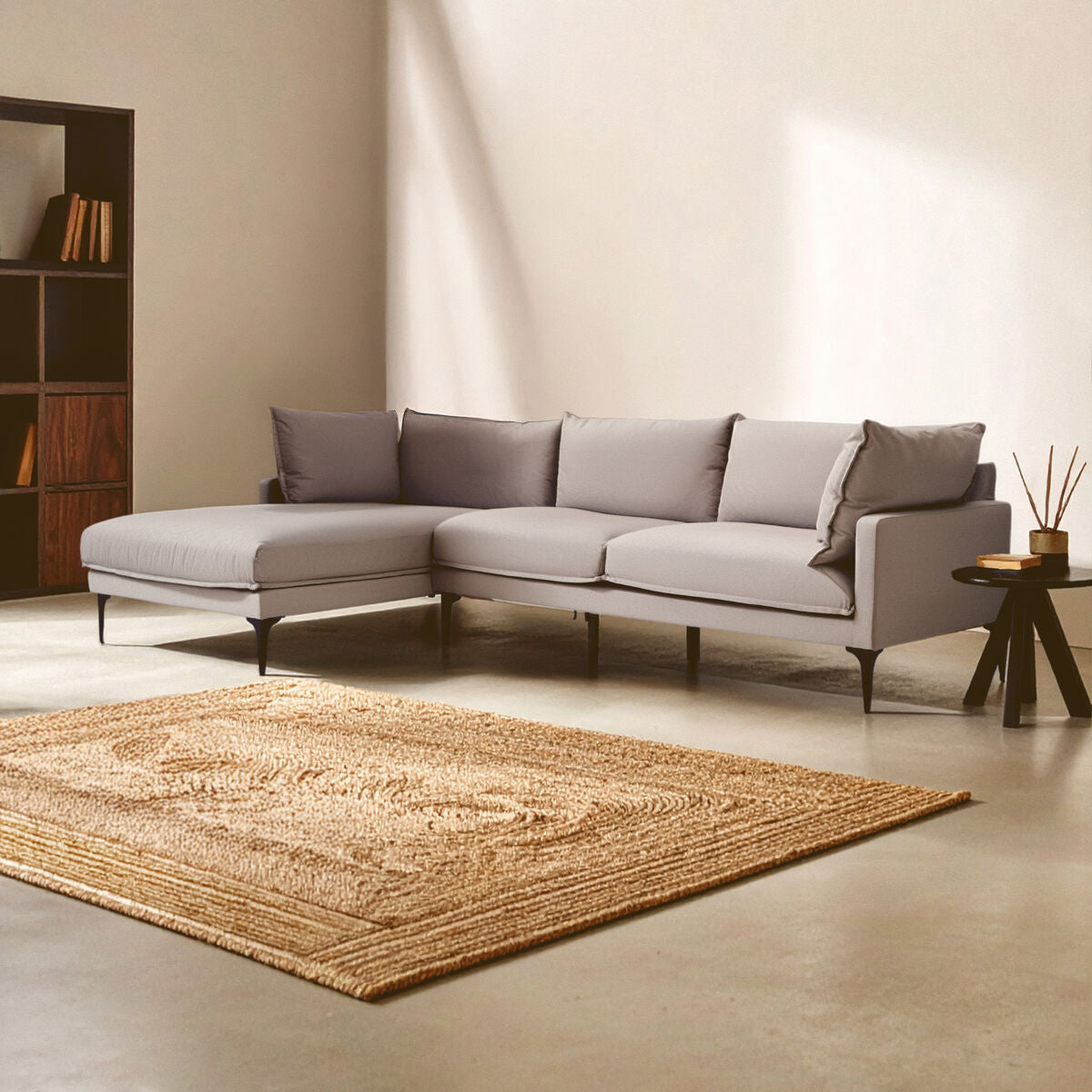 Troyes Grey Three Seat Left Chaise Sofa