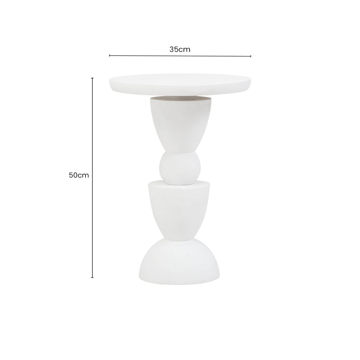 Whitewash Mango Wood Round Top Side Table with Sculptural Pedestal Base | Walsa