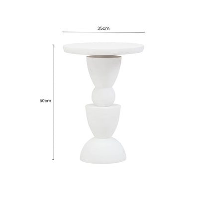 Whitewash Mango Wood Round Top Side Table with Sculptural Pedestal Base | Walsa