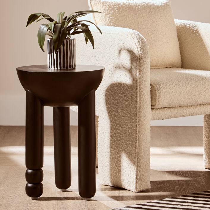 Walsa Black Finish Mango Wood Column Detail Round Side Table