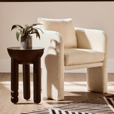 Walsa Black Finish Mango Wood Column Detail Round Side Table