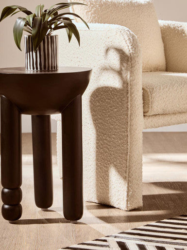 Walsa Black Finish Mango Wood Column Detail Round Side Table