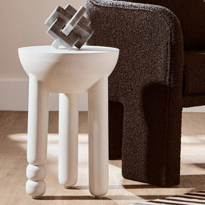 Walsa Whitewash Mango Wood Column Detail Round Side Table