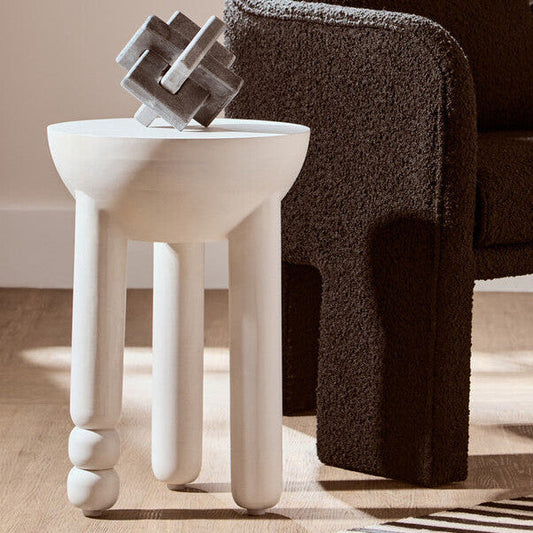 Walsa Whitewash Mango Wood Column Detail Round Side Table