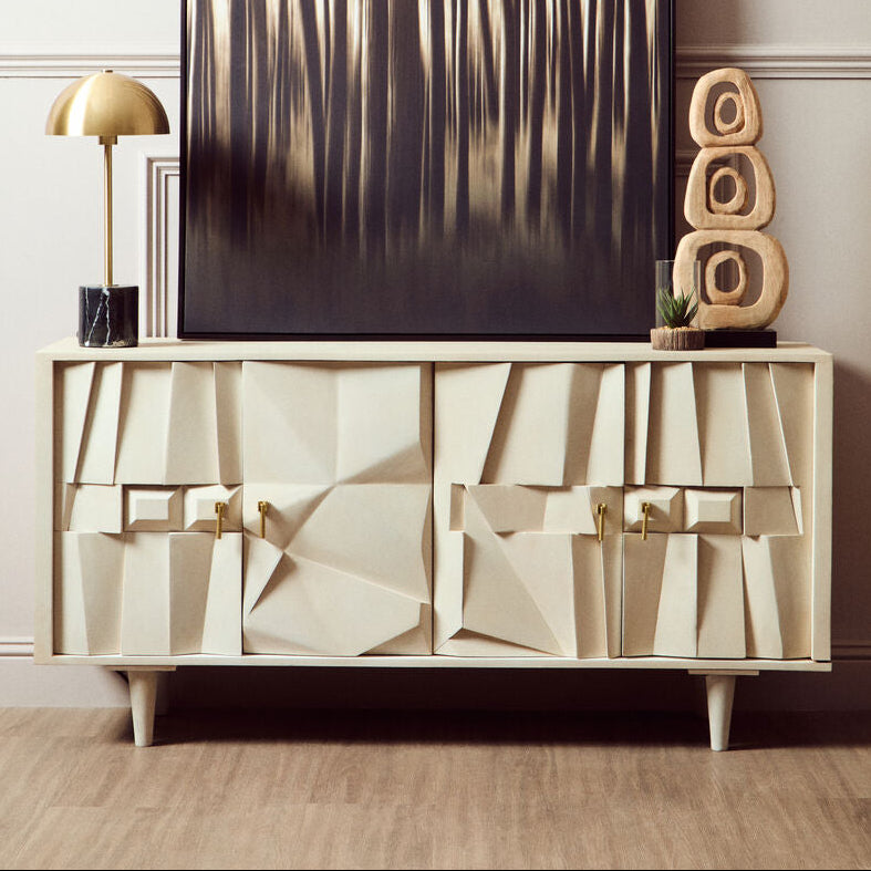 Sita Four Door Whitewash Mango Wood Abstract Sideboard