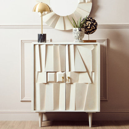 Sita Two Door Whitewash Mango Wood Abstract Cabinet