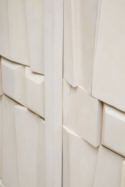 Sita Two Door Whitewash Mango Wood Abstract Cabinet