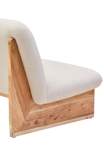 Parova Cream Linen Textured 2 Seater Armless Sofa With Wood Base