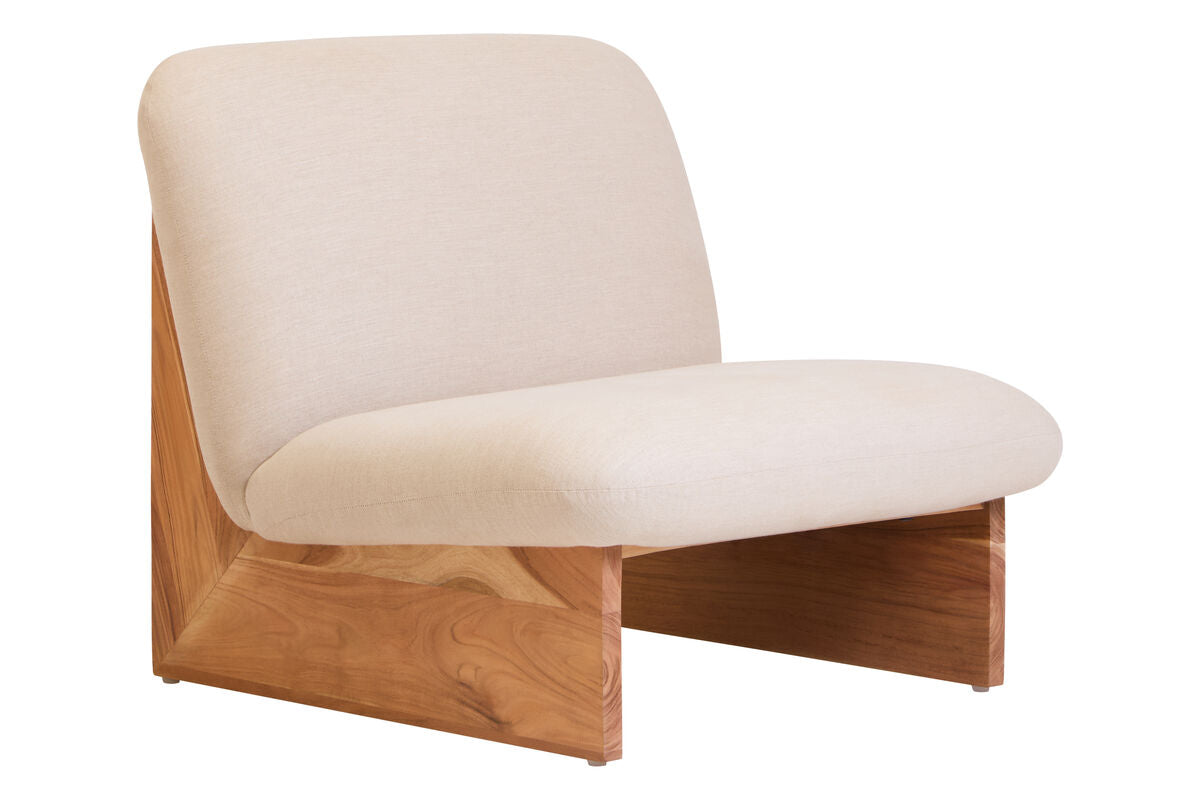 Parova Cream Linen Textured Armless Chair With Wood Base