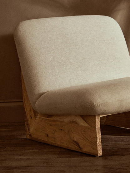 Parova Cream Linen Textured Armless Chair With Wood Base