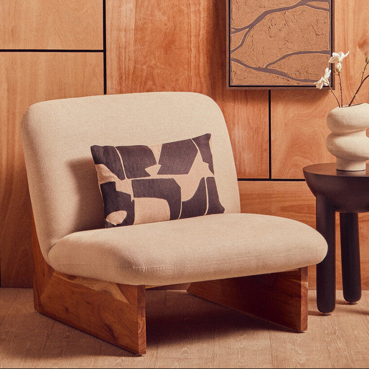 Parova Cream Linen Textured Armless Chair With Wood Base