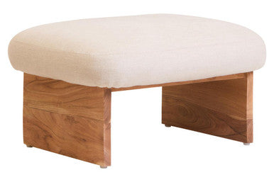 Parova Cream Linen Textured Footstool With Wood Base