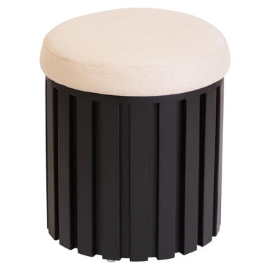 Perdoba Black Mango Wood and Cream Linen Stool