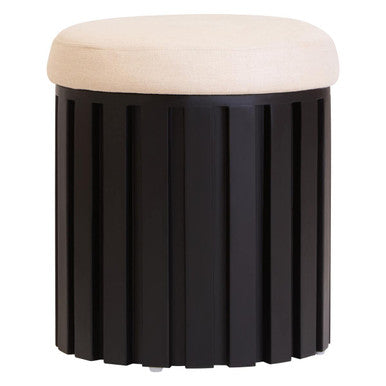 Perdoba Black Mango Wood and Cream Linen Stool