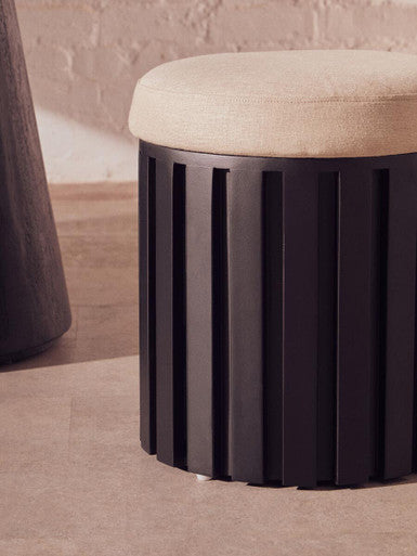 Perdoba Black Mango Wood and Cream Linen Stool