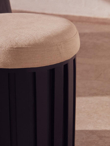 Perdoba Black Mango Wood and Cream Linen Stool