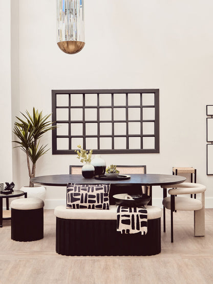 Perdoba Black Mango Wood and Cream Linen Stool