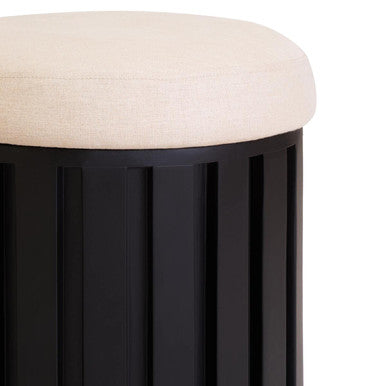 Perdoba Black Mango Wood and Cream Linen Stool