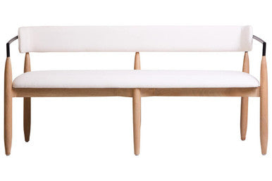 Persolo Cream Textured Fabric Dining Bench with Wood Frame