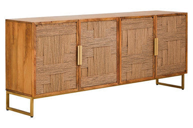 Teora Mango Wood Paper Rope Detail Four Door Sideboard