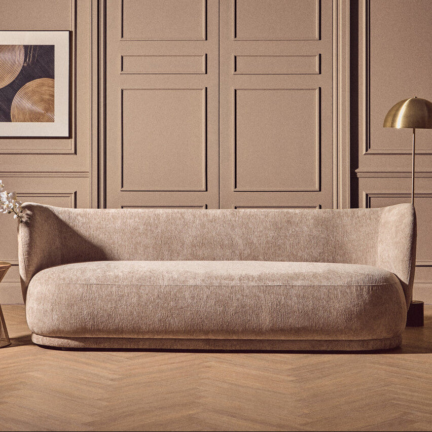Delray Deep Stone Chenille Effect Curved 3 Seater Sofa