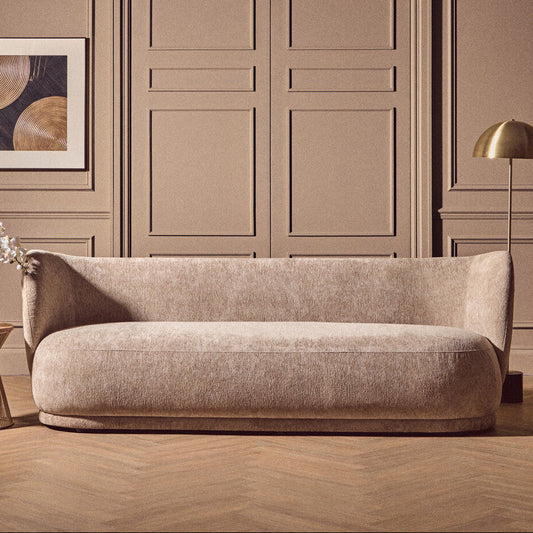Delray Deep Stone Chenille Effect Curved 3 Seater Sofa