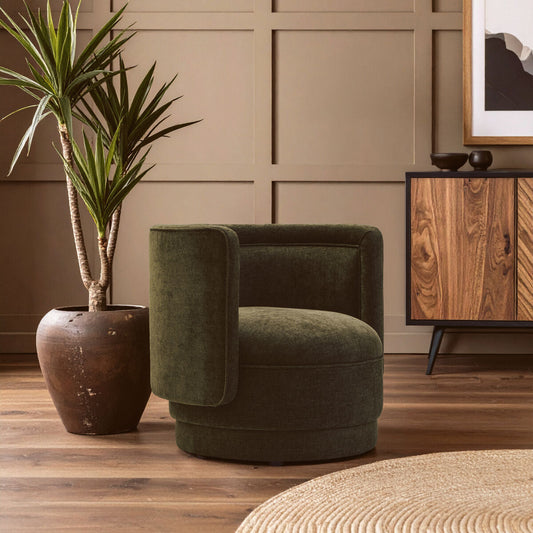 Drake Forest Green Chenille Effect Chair with Curved Back