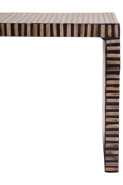 Natural Bamboo Inlay Square Side Table with Linear Pattern and Open Base, Bambusa