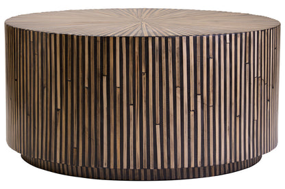 Natural Round Bamboo Inlay Coffee Table with Textured Sunburst Top | Bambusa