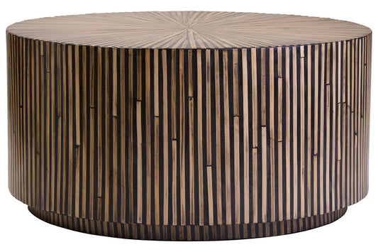 Natural Round Bamboo Inlay Coffee Table with Textured Sunburst Top | Bambusa