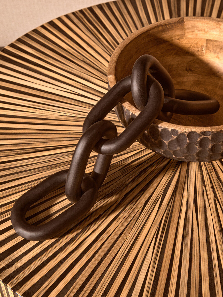 Natural Round Bamboo Inlay Coffee Table with Textured Sunburst Top | Bambusa