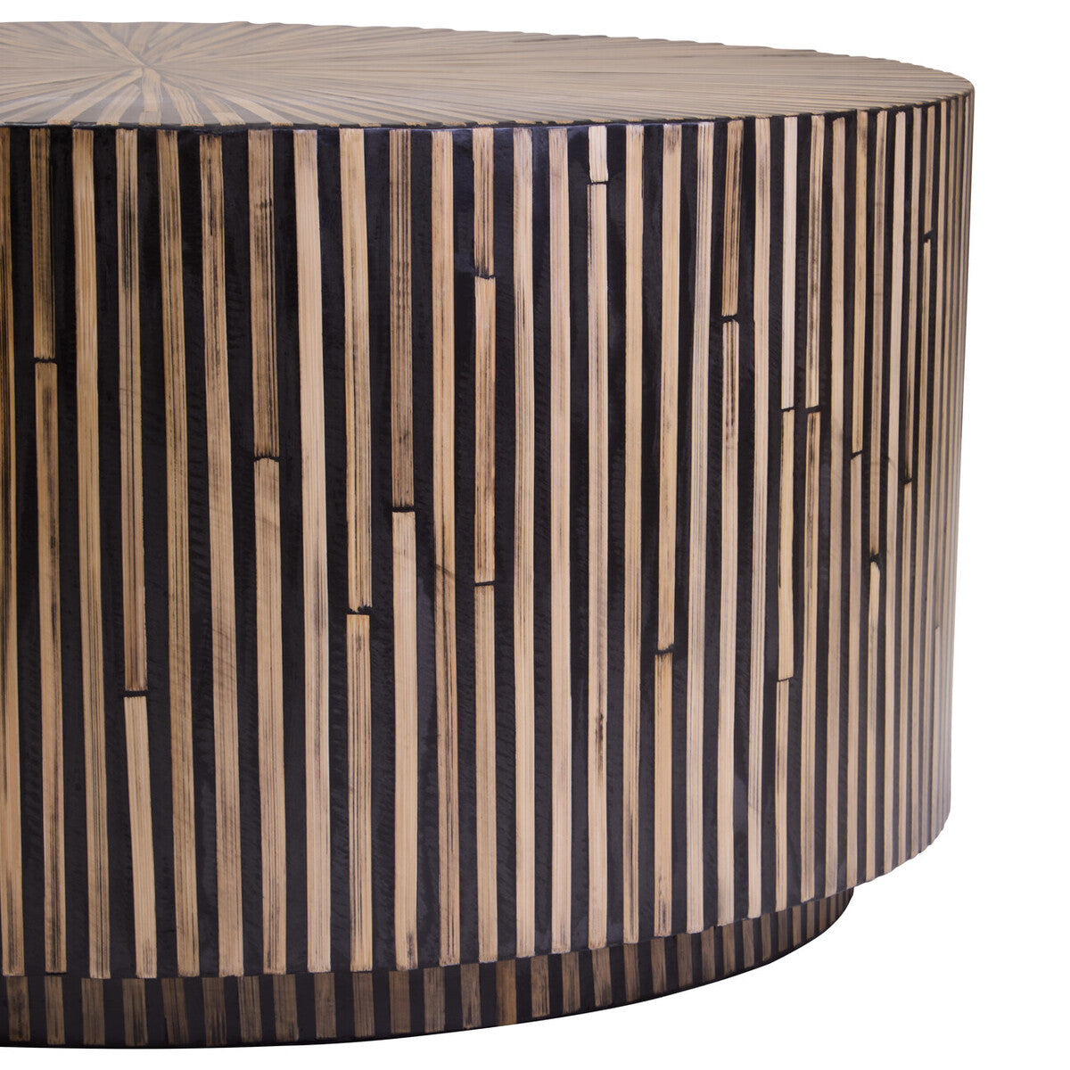 Natural Round Bamboo Inlay Coffee Table with Textured Sunburst Top | Bambusa