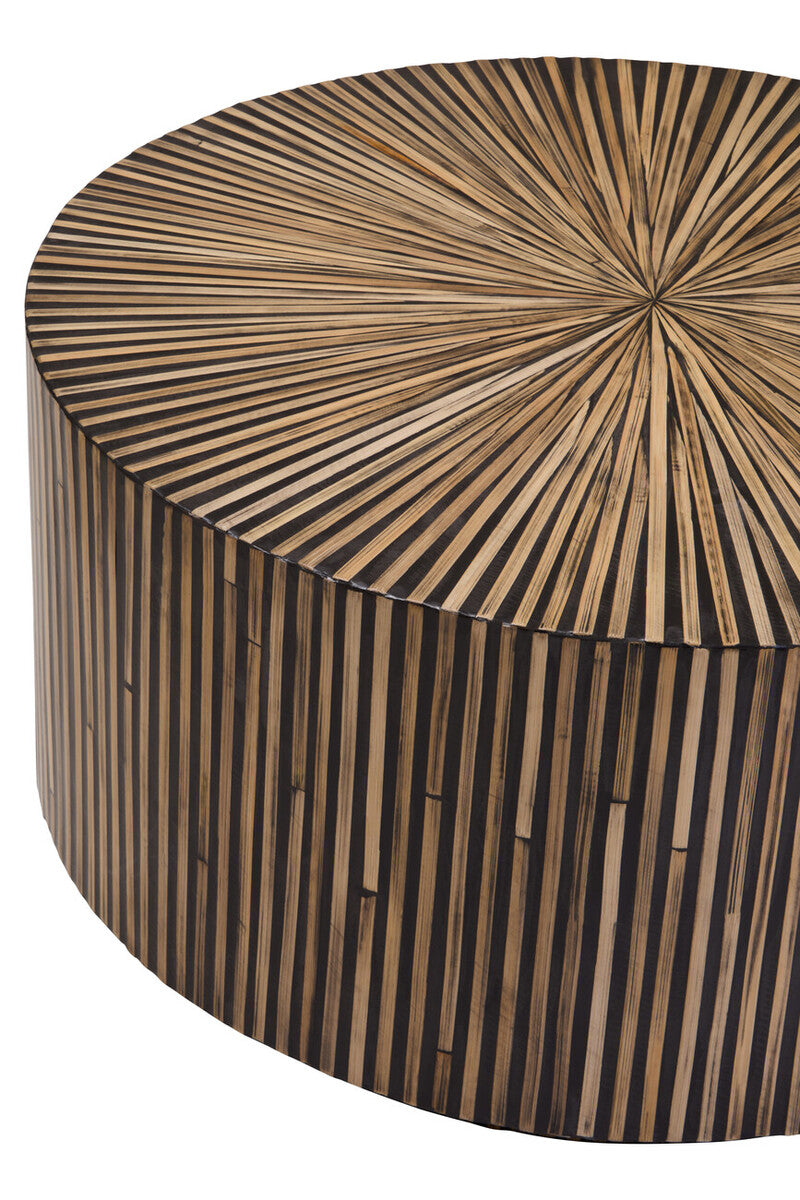 Natural Round Bamboo Inlay Coffee Table with Textured Sunburst Top | Bambusa