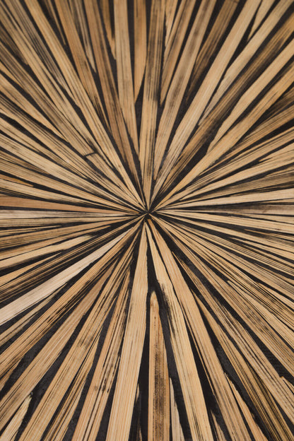 Natural Round Bamboo Inlay Coffee Table with Textured Sunburst Top | Bambusa
