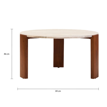 Palermo Travertine and Natural Acacia Wood Large Round Coffee Table