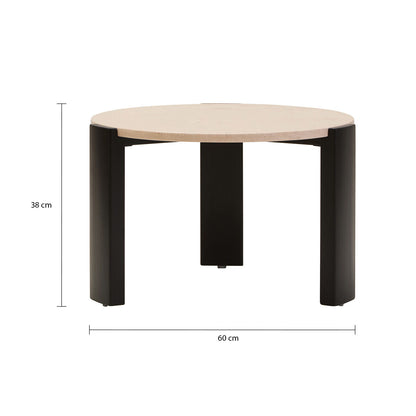 Palermo Cream Marble and Black Acacia Wood Small Round Coffee Table