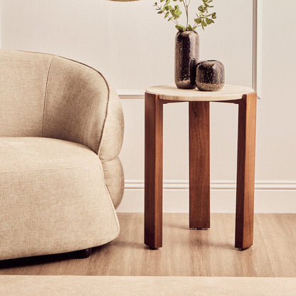 Palermo Travertine Top Round Side Table