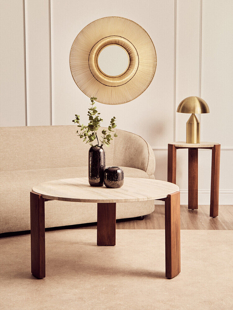 Palermo Travertine Top Round Side Table