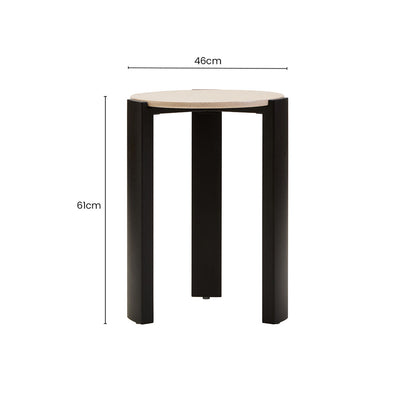 Cream Marble Top Round Side Table with Black Acacia Wood Legs | Palermo