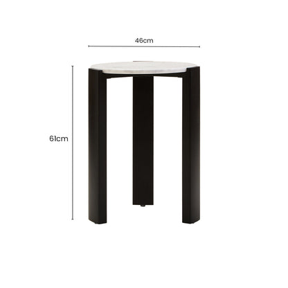 White Marble Top Round Side Table with Black Acacia Wood Legs | Palermo