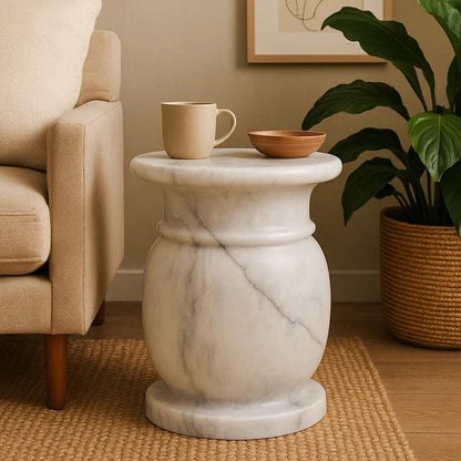 Zoro White Marble Stool And Side Table