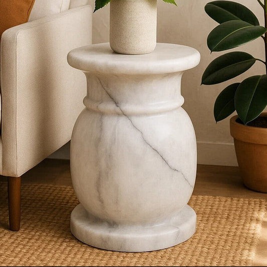 Zoro White Marble Stool And Side Table