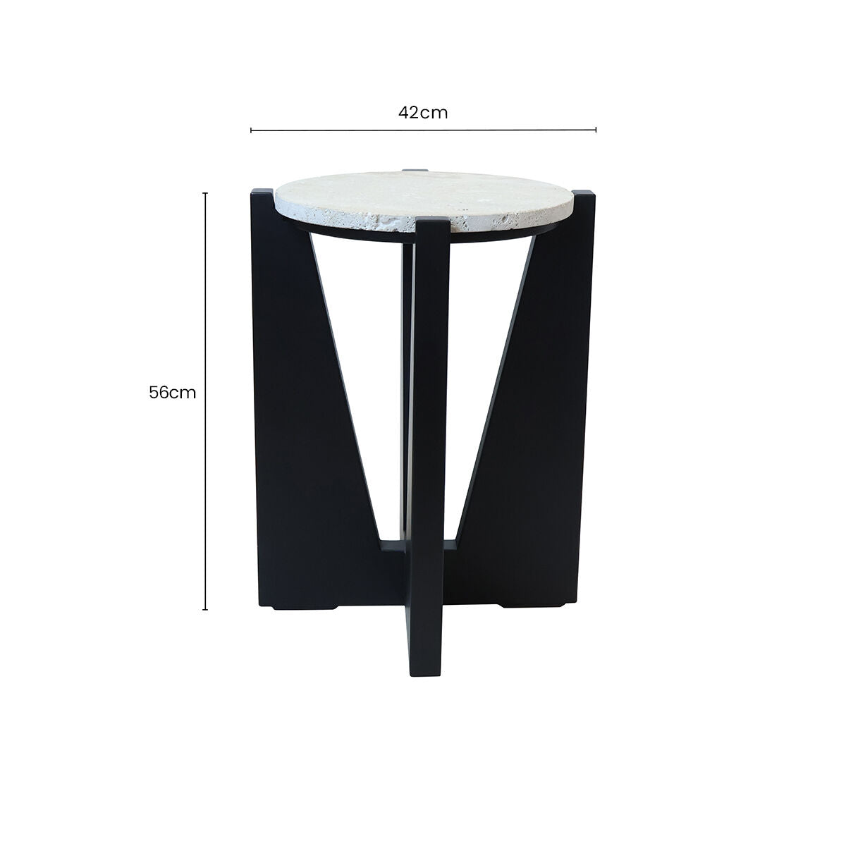 Winton Travertine Top Side Table With Black Acacia Wood Frame