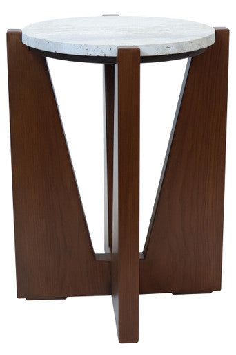 Winton Travertine Top Side Table With Acacia Wood Frame